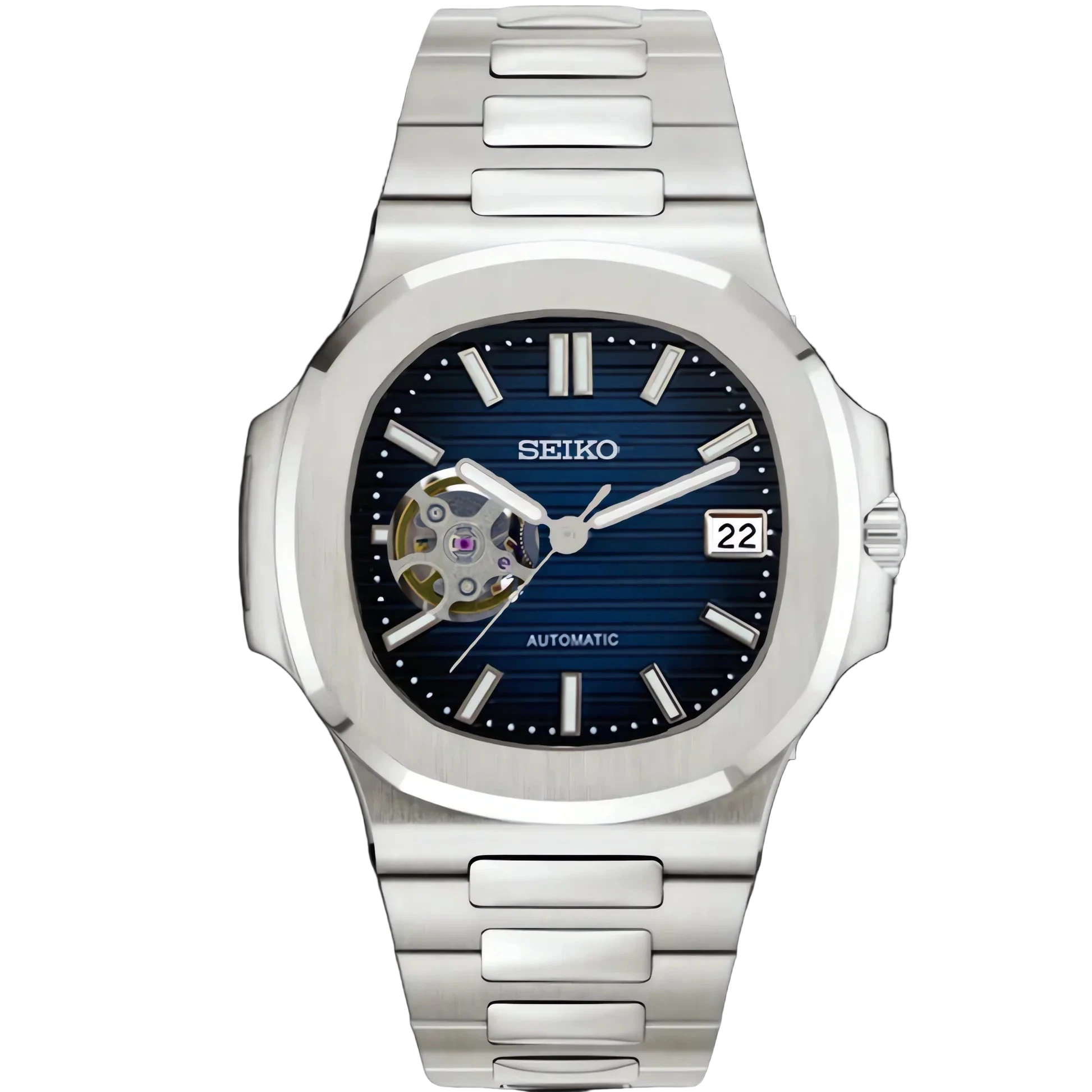 STEEL BLUE OPEN HEART Seiko Mod NAUTIKO