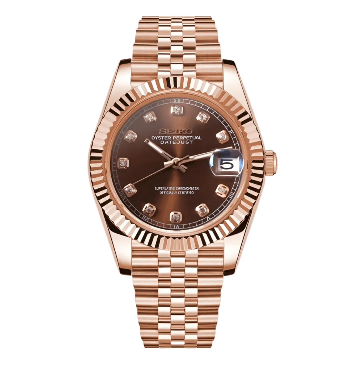 BROWN DIAMOND DIAL ROSEGOLD SEIKO MOD SEIKJUST
