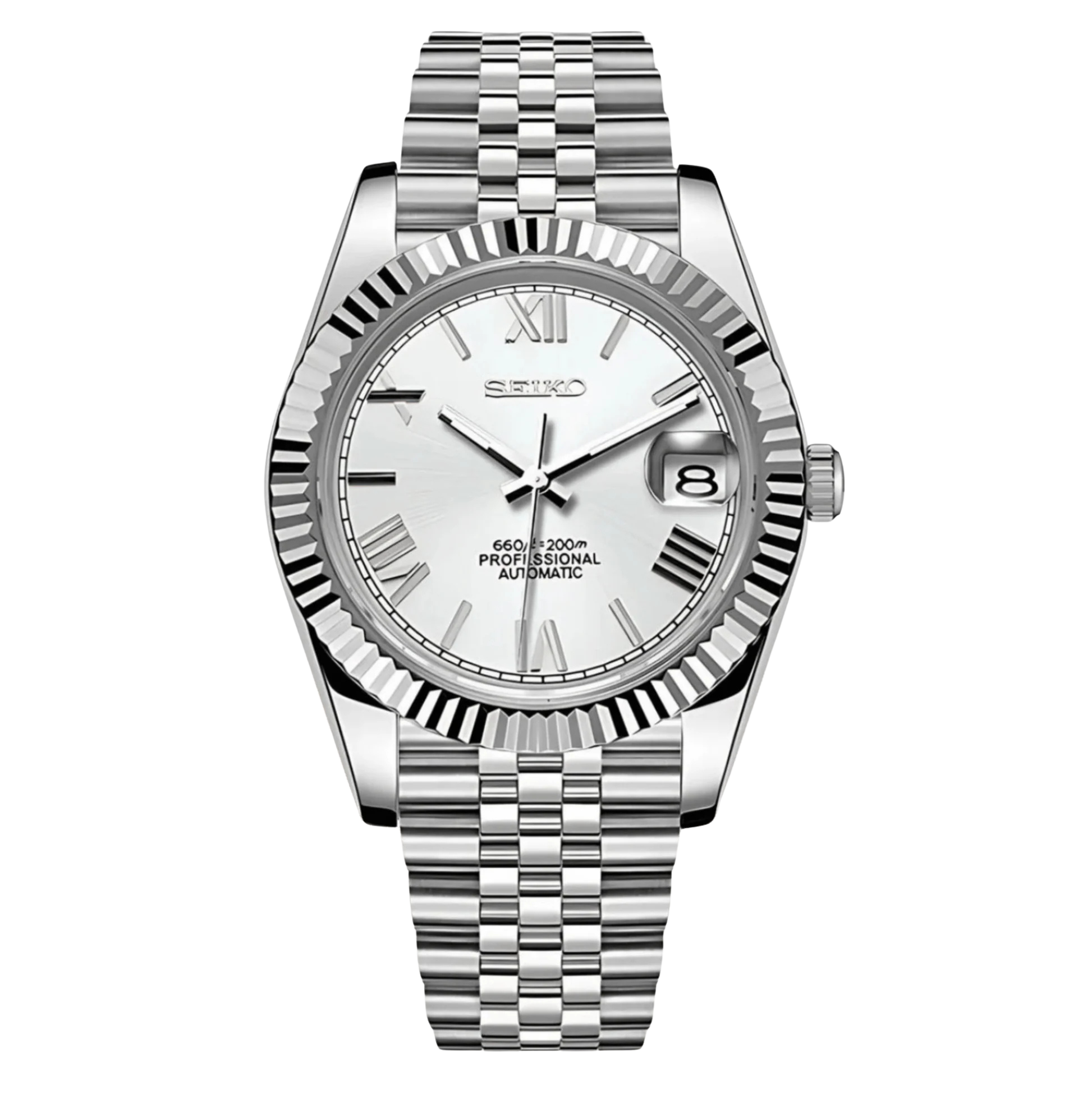 WHITE ROMAN DIAL STEEL SEIKO MOD SEIKJUST