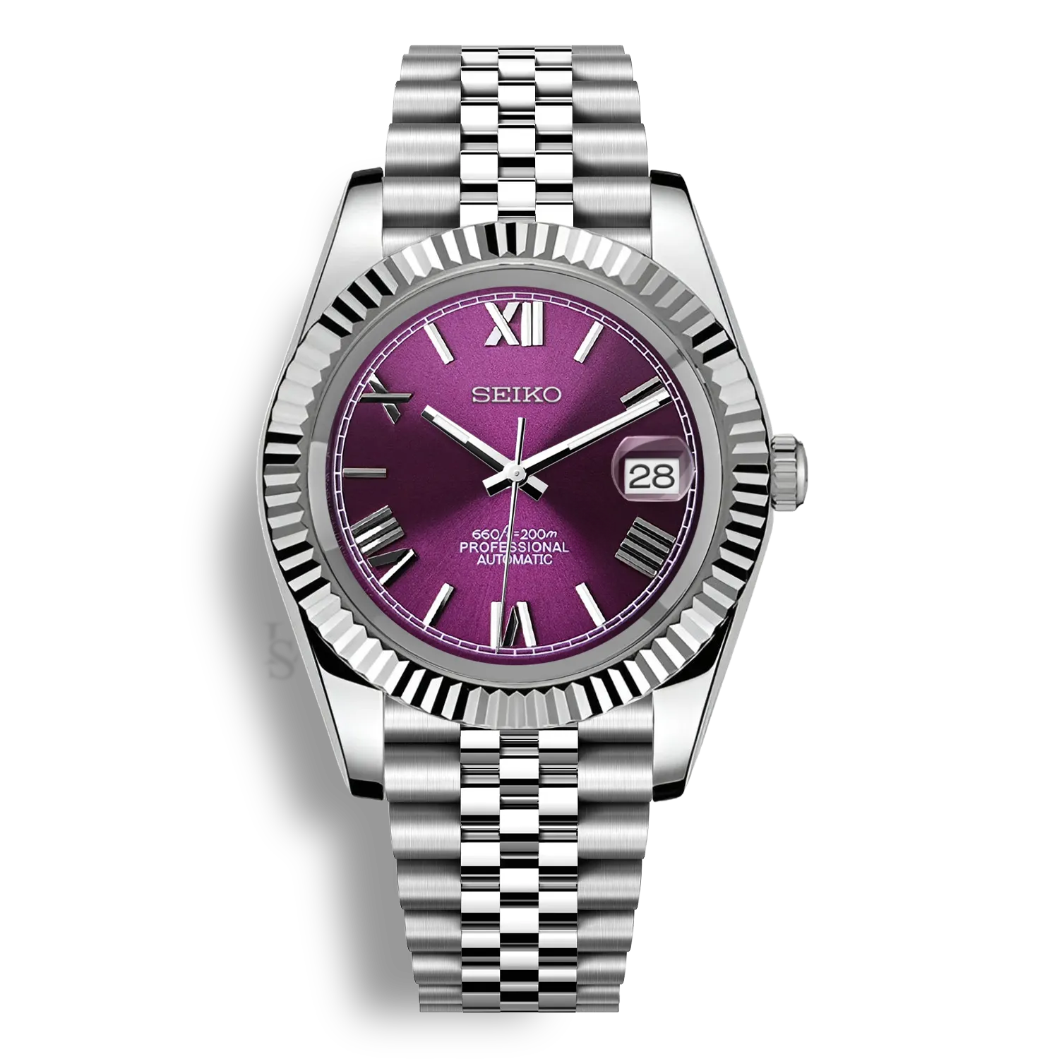 PURPLE ROMAN DIAL STEEL SEIKO MOD SEIKJUST