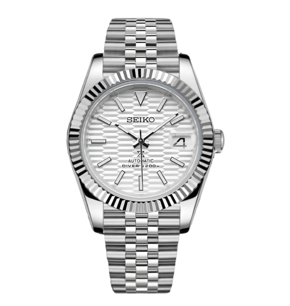 WHITE Texture Classic Dial Steel Jubliee Seiko Mod SEIKJUST