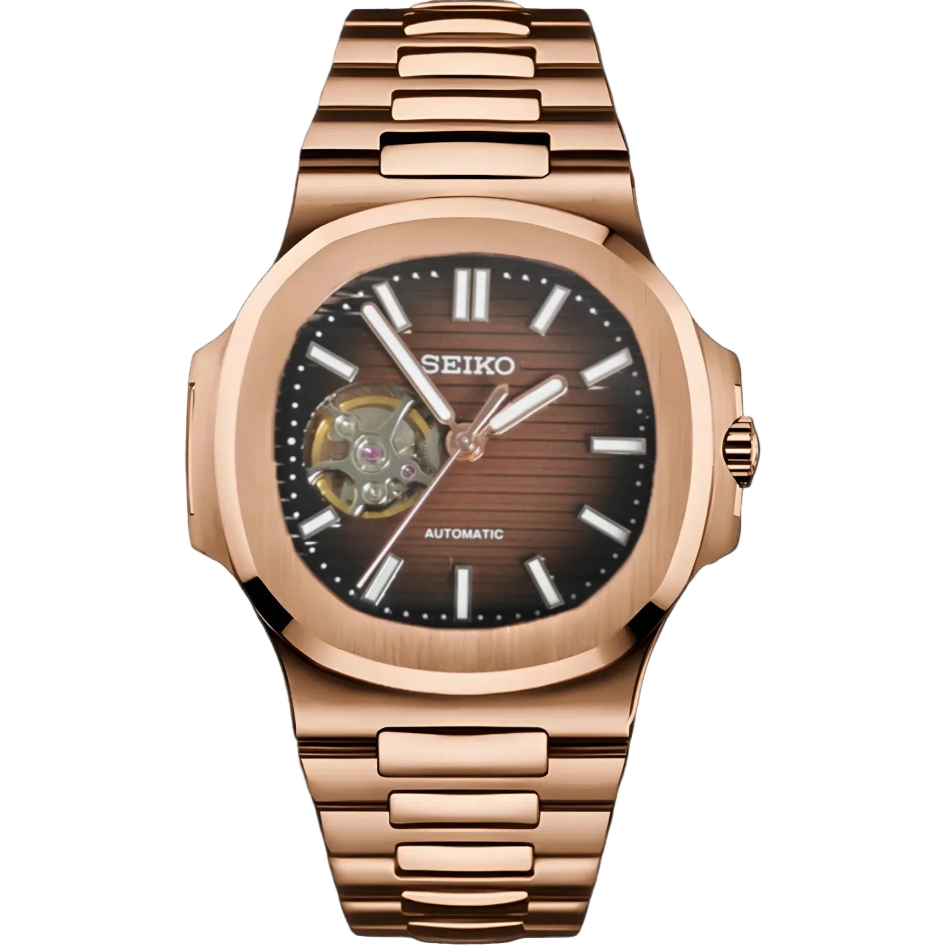 ROSE GOLD BROWN OPEN HEART Seiko Mod NAUTIKO
