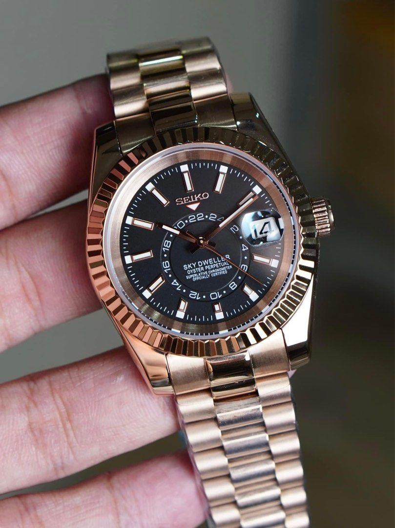 Black Skydweller Rose Gold SEIKO MOD SEIKJUST
