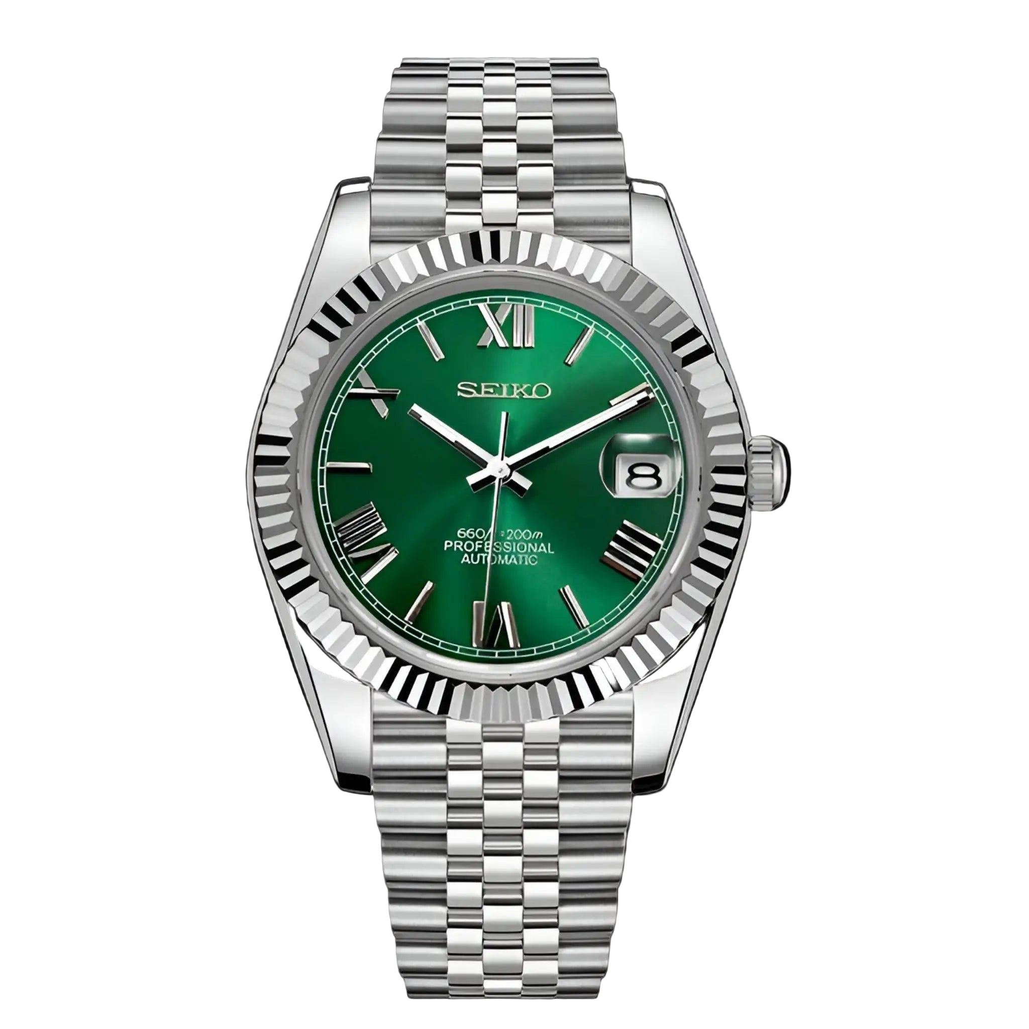 GREEN ROMAN DIAL STEEL SEIKO MOD SEIKJUST