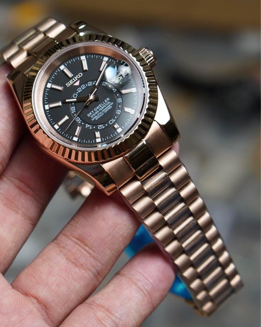 Black Skydweller Rose Gold SEIKO MOD SEIKJUST
