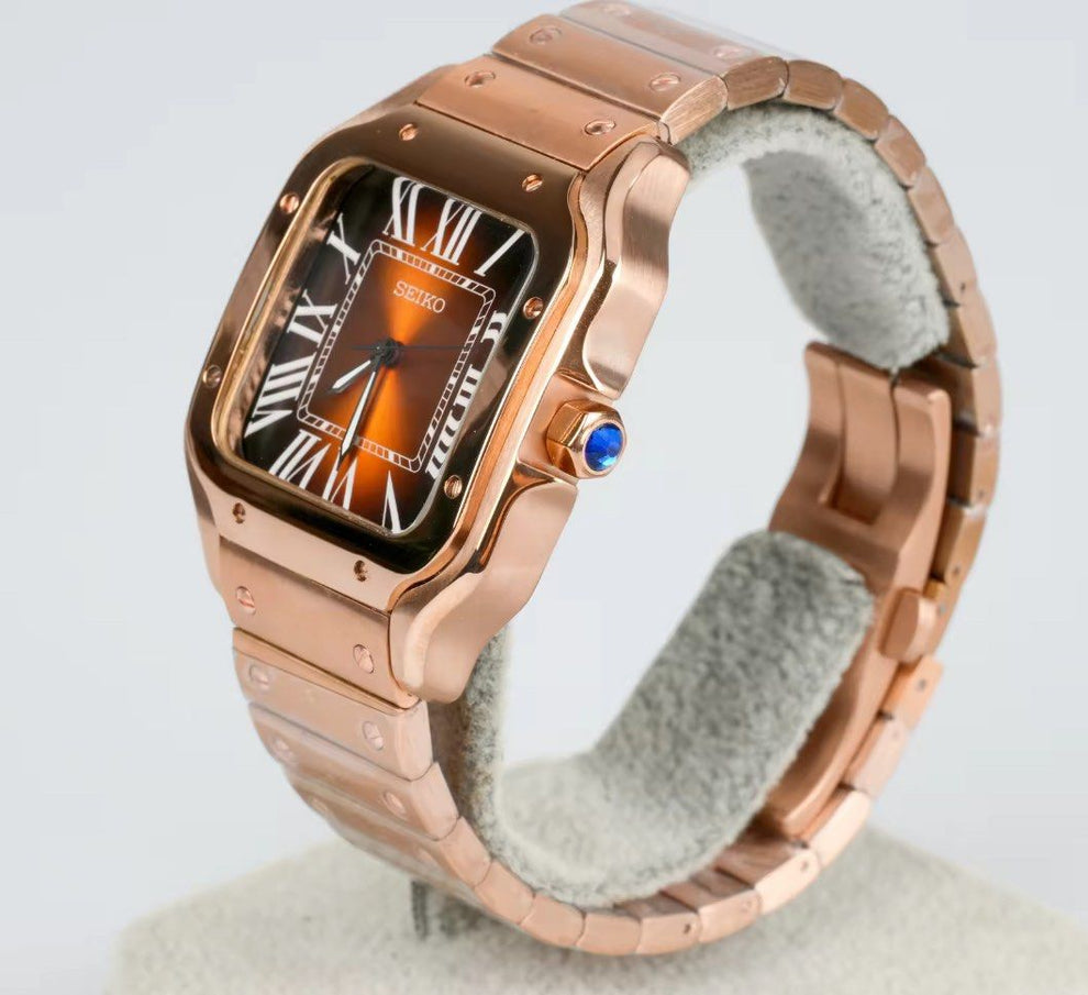 ROSE GOLD BROWN Seiko Mod SANTOS