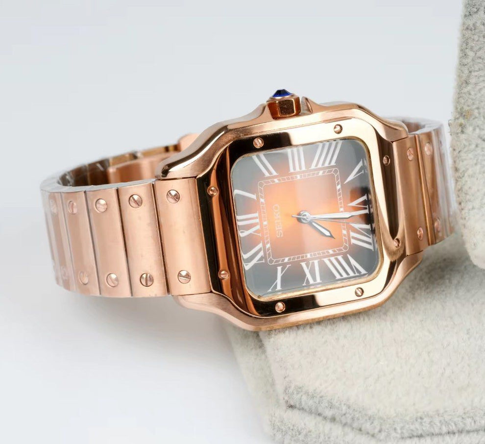 ROSE GOLD BROWN Seiko Mod SANTOS
