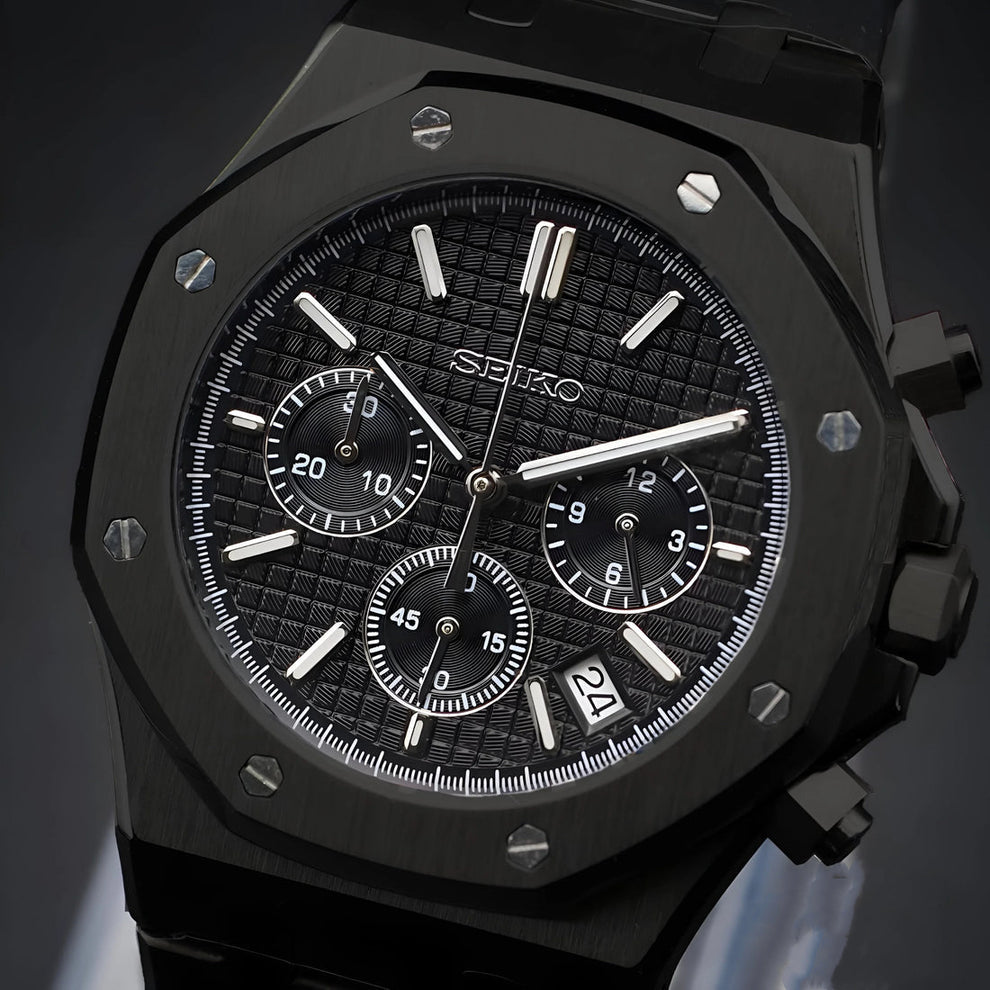 BLACK ON BLACK CHRONOGRAPH SEIKO MOD ROYAL SEIKOAK