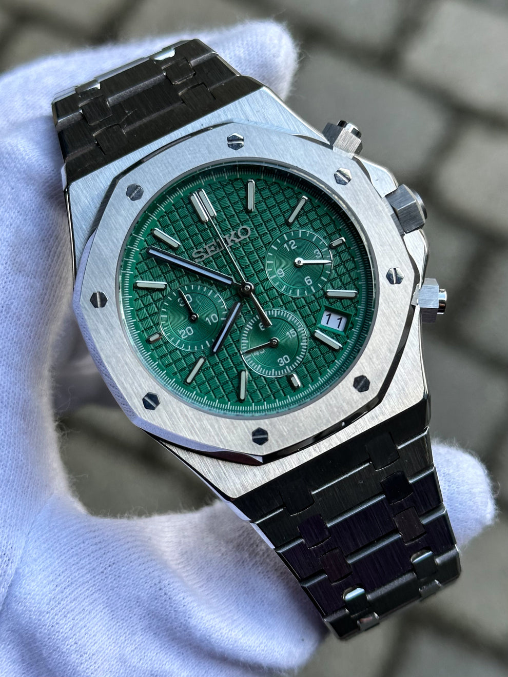 STEEL GREEN CHRONOGRAPH SEIKO MOD ROYAL SEIKOAK
