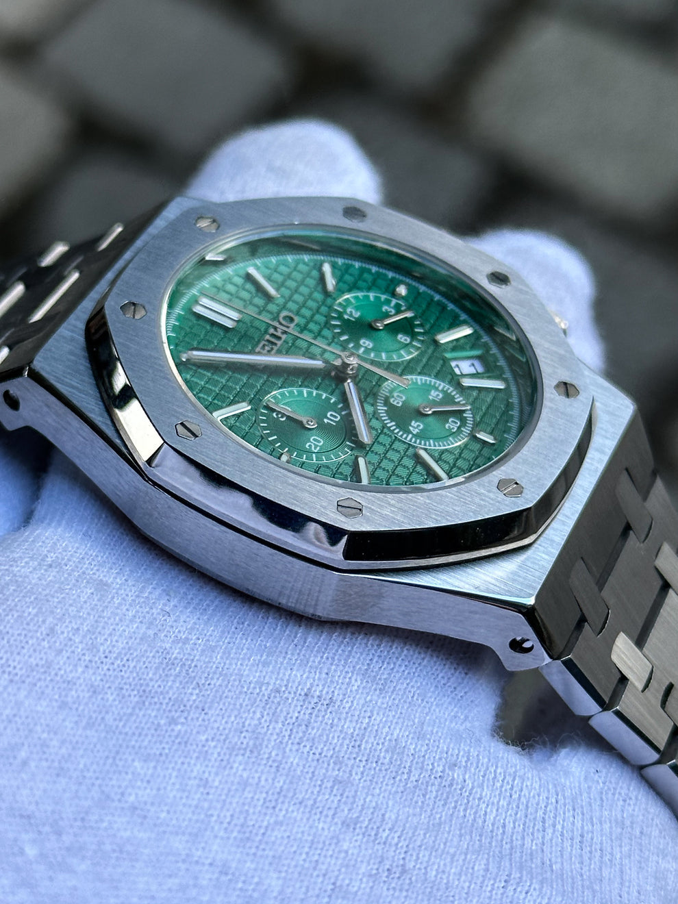 STEEL GREEN CHRONOGRAPH SEIKO MOD ROYAL SEIKOAK