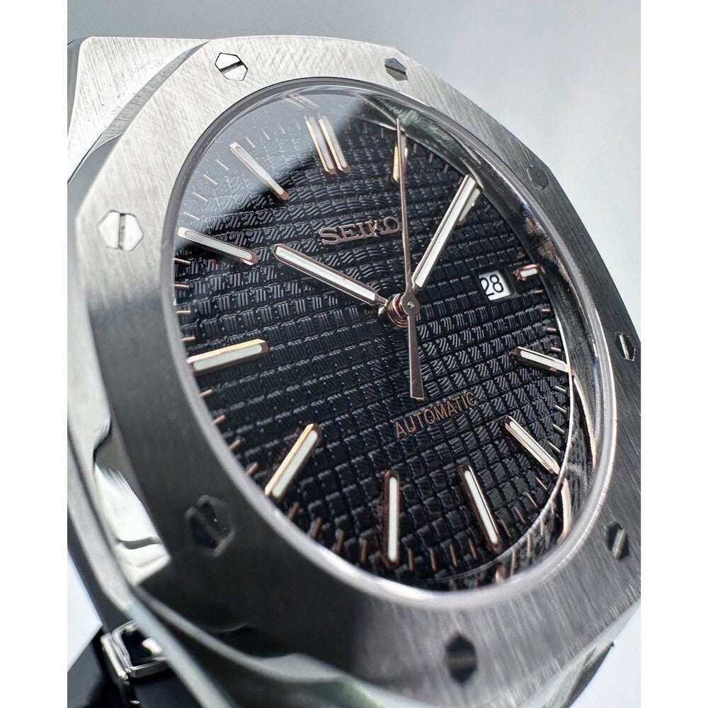 BLACK ON BLACK RUBER STRAP SEIKO MOD ROYAL SEIKOAK