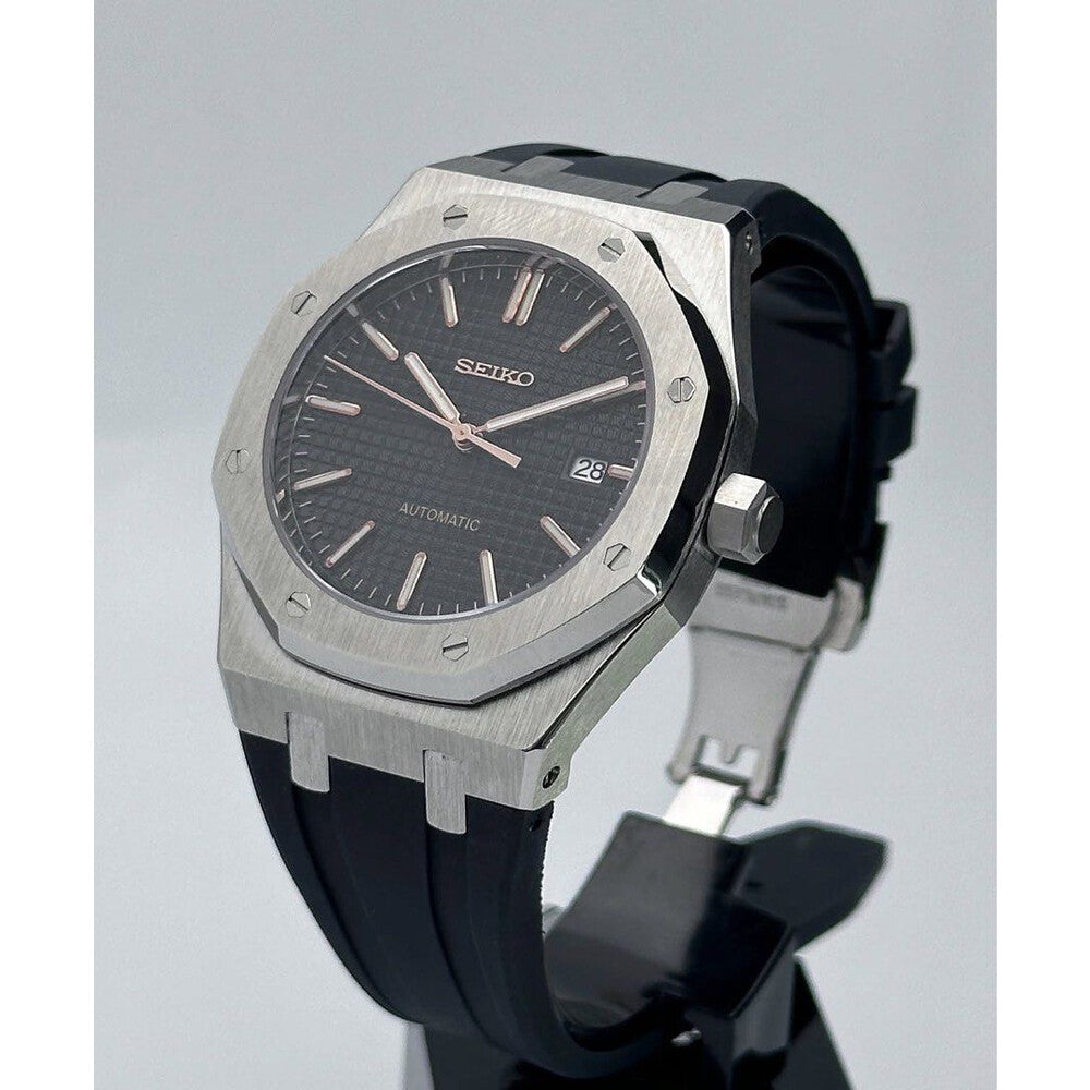 BLACK ON BLACK RUBER STRAP SEIKO MOD ROYAL SEIKOAK