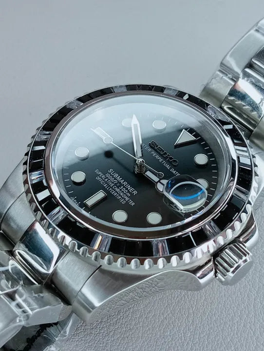 BLACK DIAMOND BEZEL STEEL OYSTER Seiko Mod SEIKOMARINER