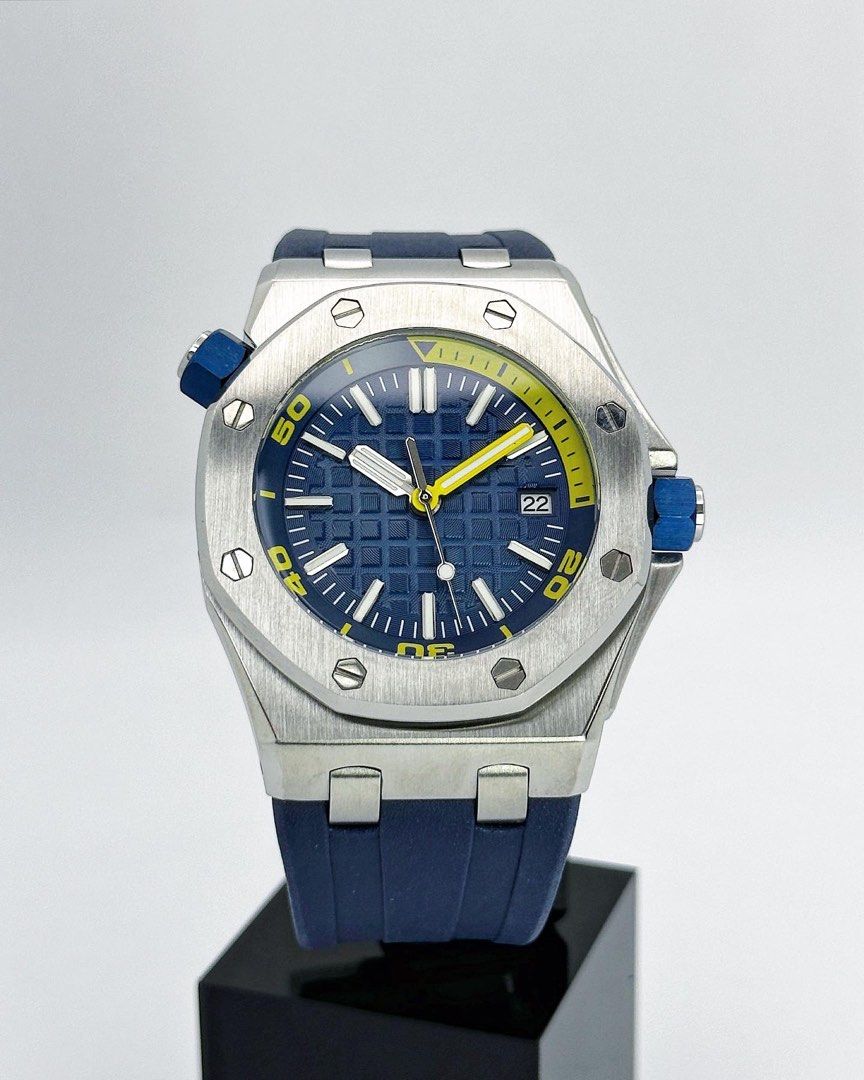 BLUE STEEL YELLOW HAND RUBER STRAP SEIKO MOD ROYAL SEIKOAK