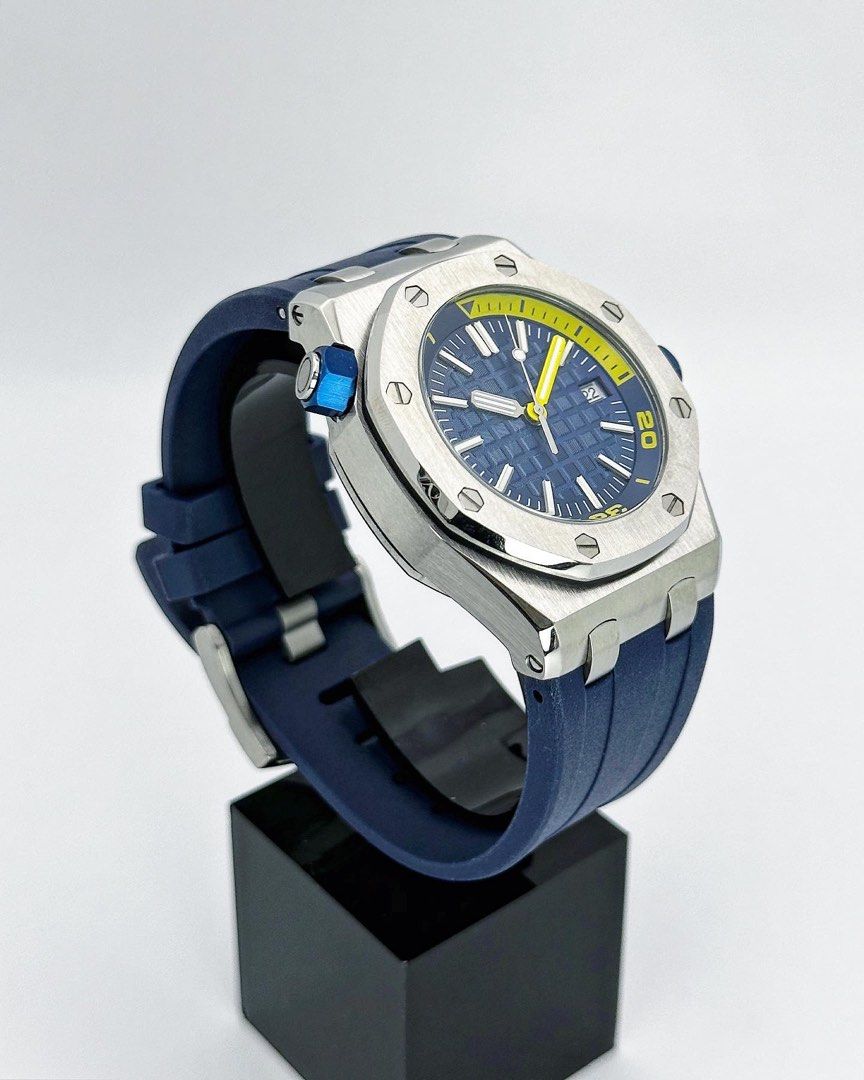 BLUE STEEL YELLOW HAND RUBER STRAP SEIKO MOD ROYAL SEIKOAK
