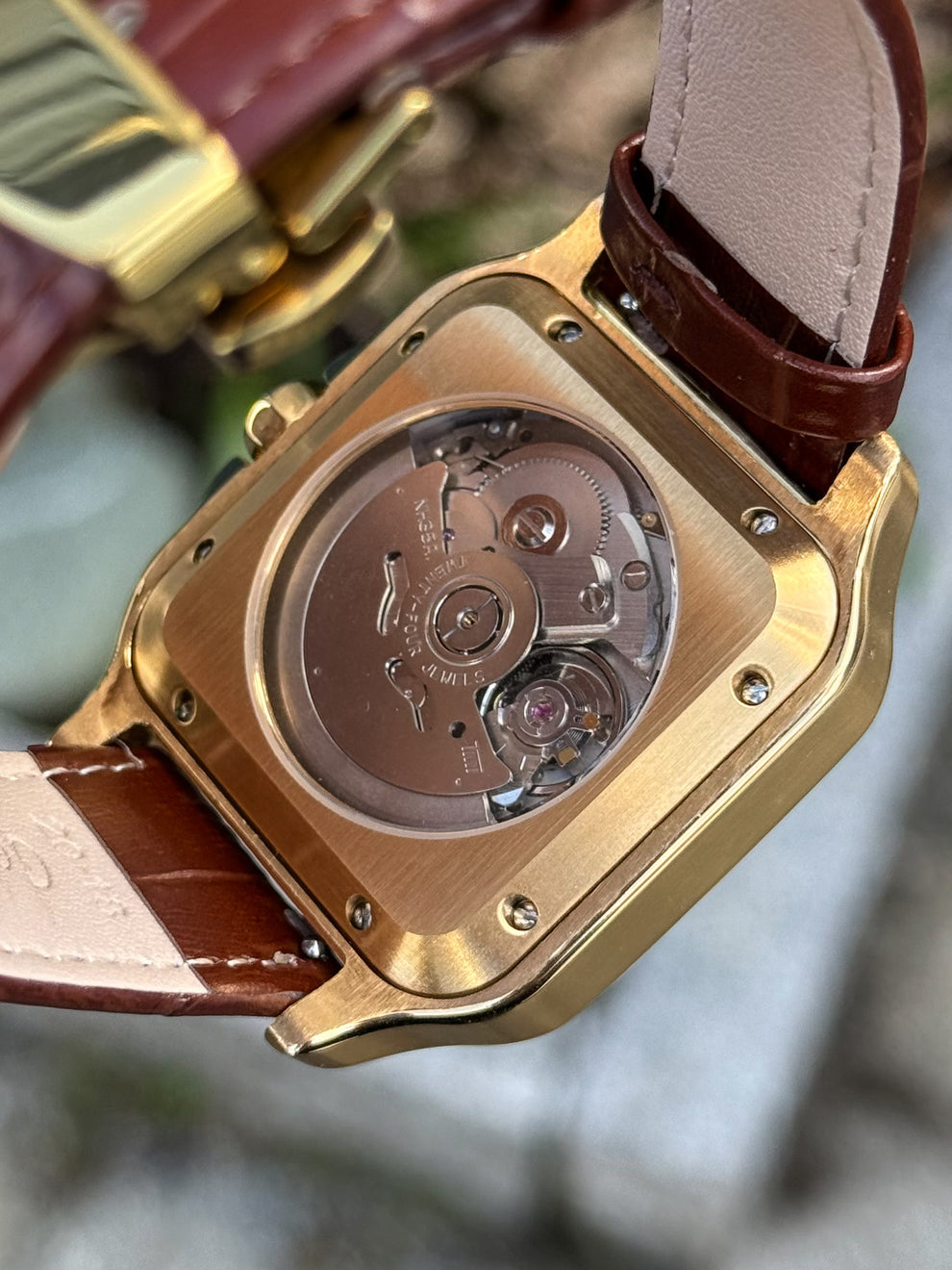 BROWN LEATHER GOLD Seiko Mod SANTOS