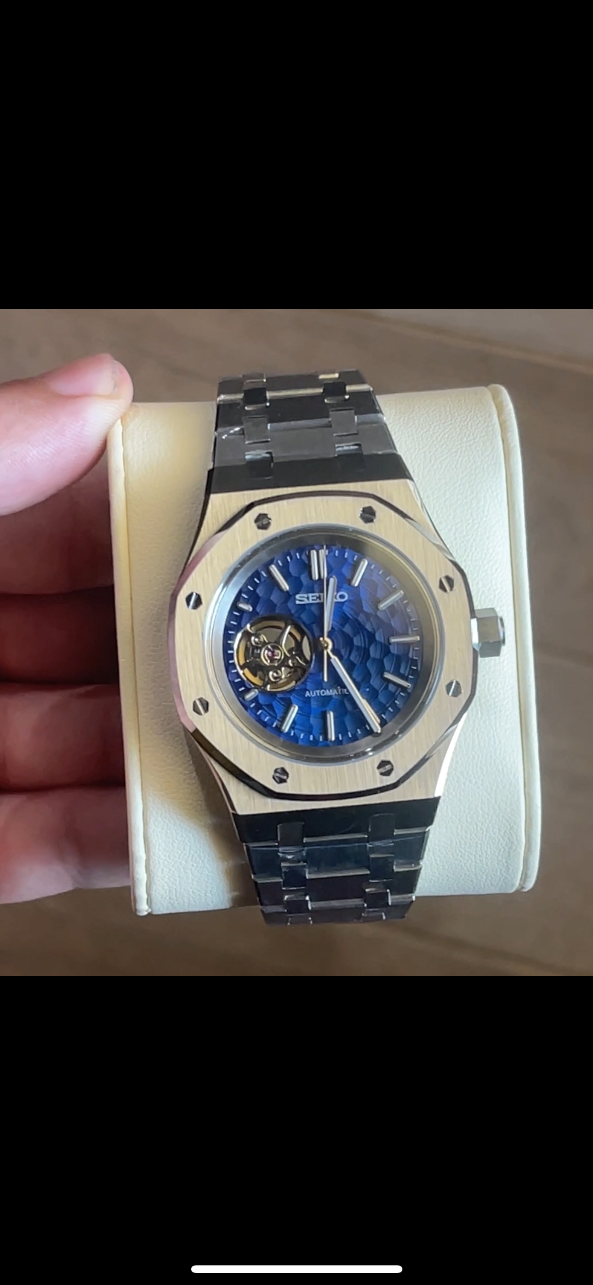 STEEL OPEN HEART BLUE DIAL TEXTURE SEIKO MOD ROYAL SEIKOAK