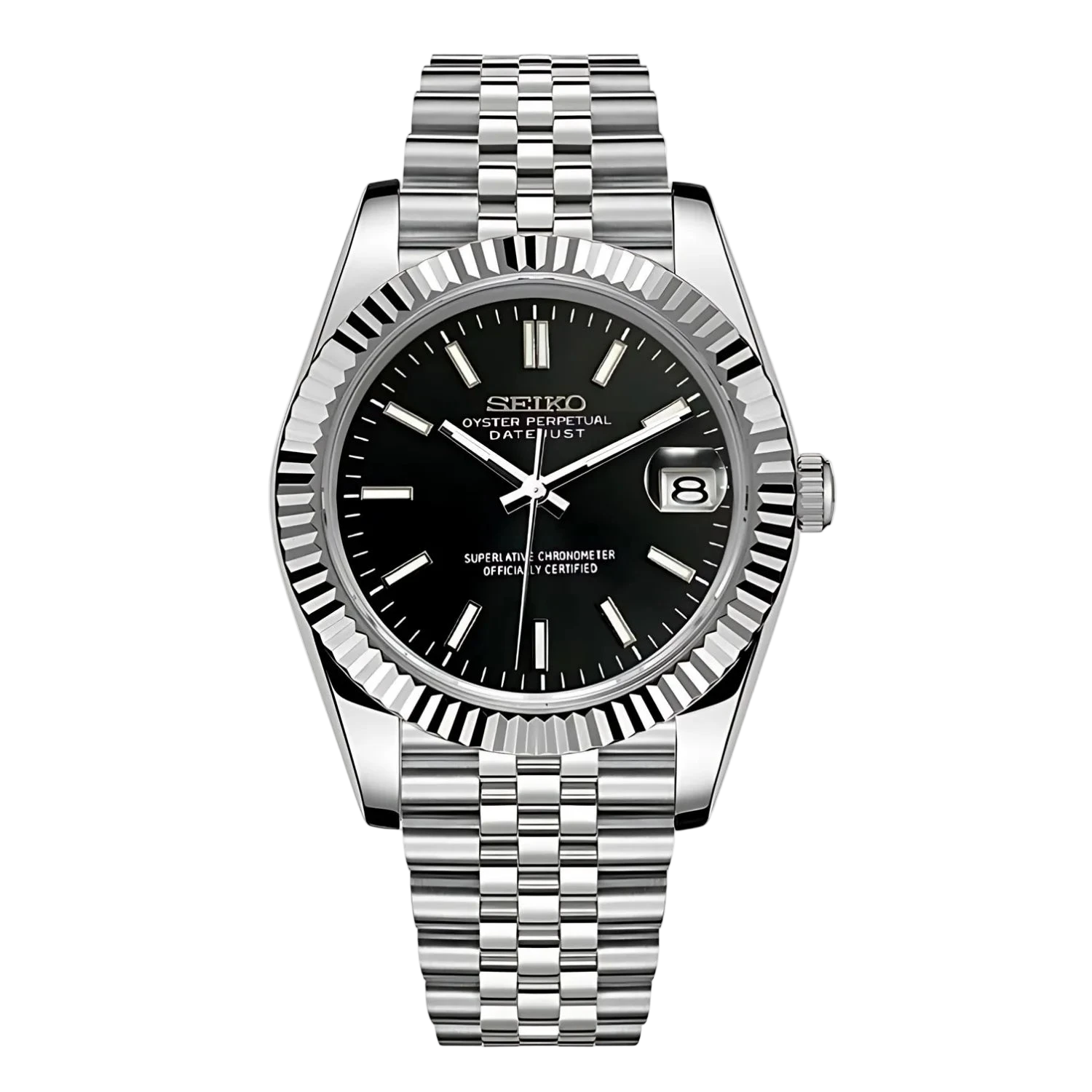 BLACK Classic Dial Steel Jubliee Seiko Mod SEIKJUST