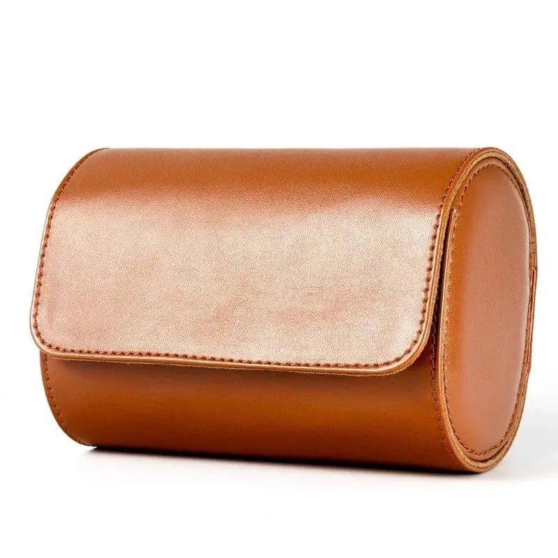 watch travel case brown leather single watch roll pouch closed with snap closure