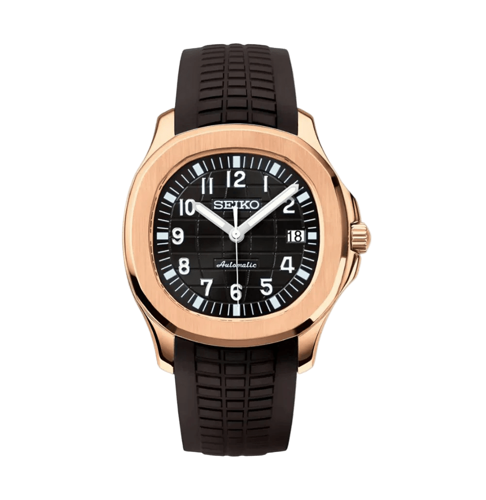 rose gold black seiko mod nautiko automatic watch front view