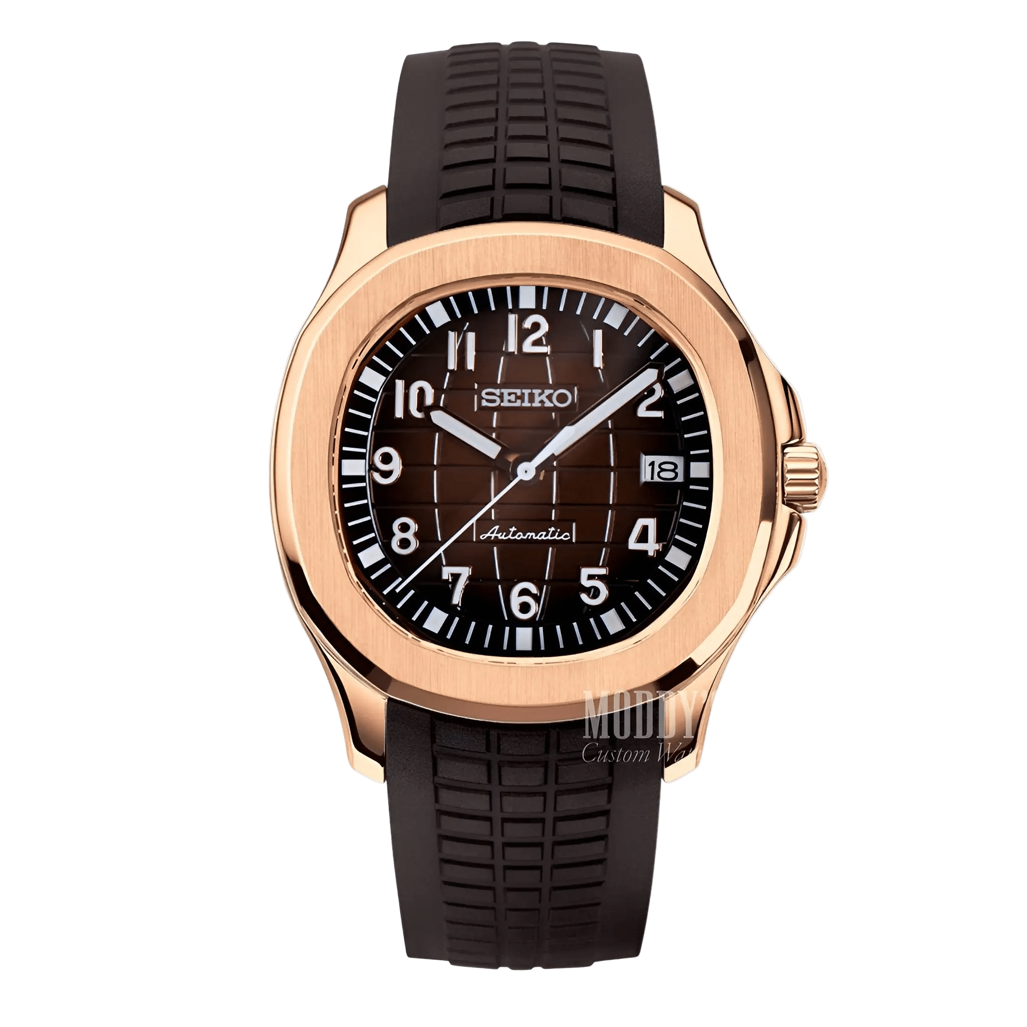 rose gold brown seiko mod nautiko automatic watch front view