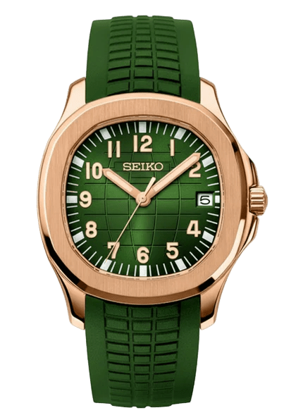 rose gold green seiko mod automatic watch front view