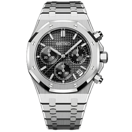 Seiko Mod Royal Oak Chronograph on Wrist – Black Textured Dial