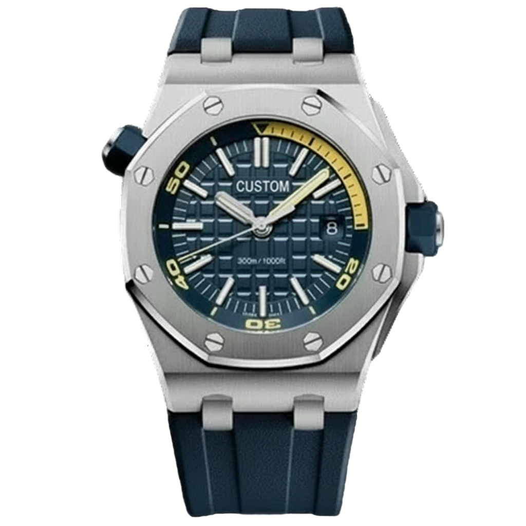 BLUE STEEL YELLOW HAND RUBER STRAP SEIKO MOD ROYAL SEIKOAK