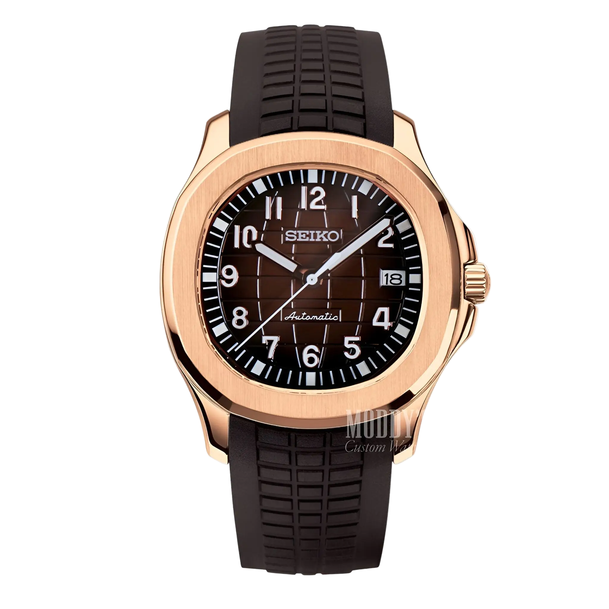 ROSE GOLD BROWN RUBBER STRAP Seiko Mod NAUTIKO