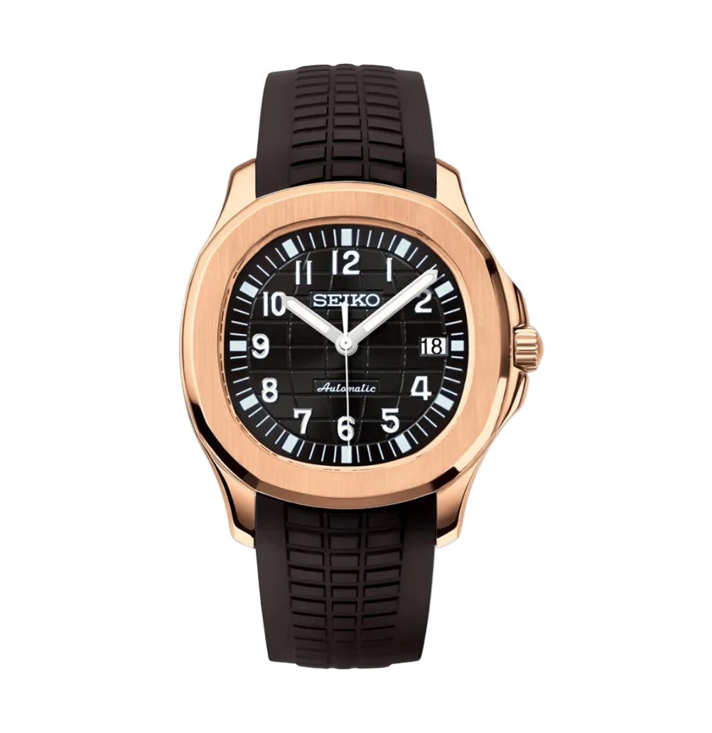 ROSE GOLD BLACK RUBBER STRAP Seiko Mod NAUTIKO