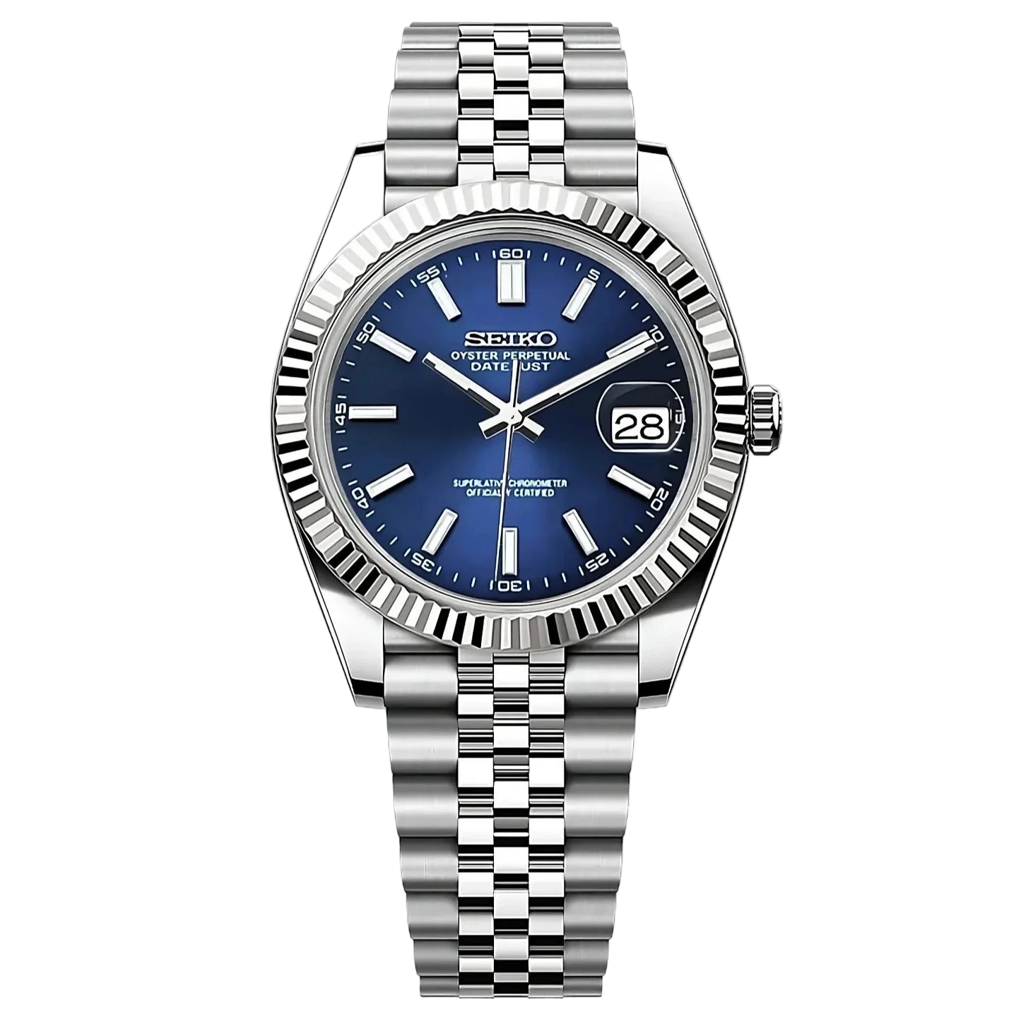 BLUE Classic Dial Steel Jubliee Seiko Mod SEIKJUST