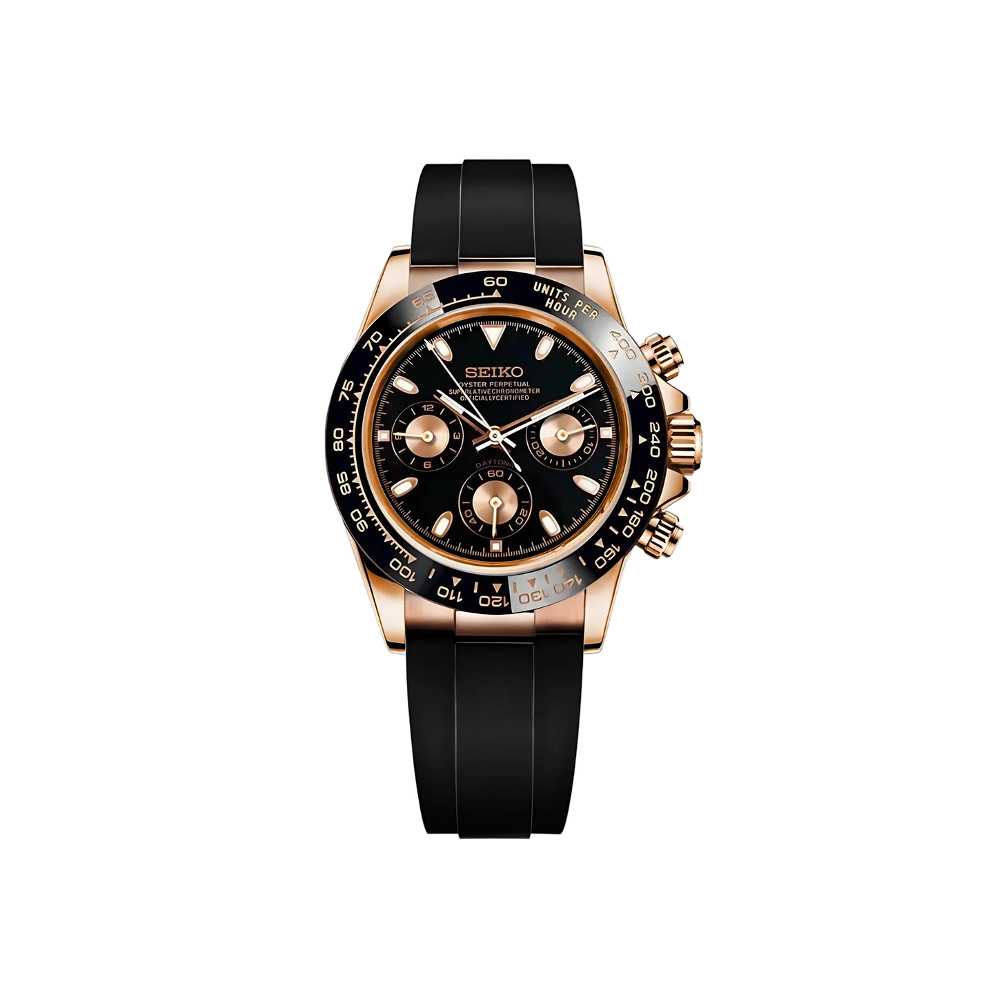 BLACK CLASSIC DIAL ROSEGOLD RUBBER BAND SEIKTONA