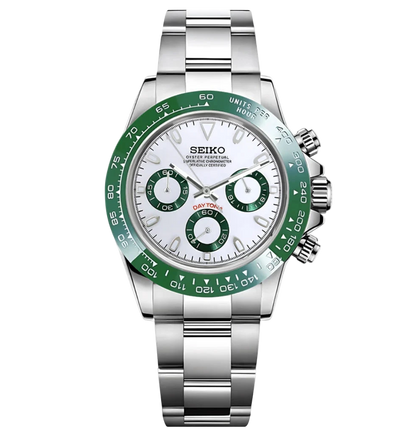 WHITE CLASSIC DIAL GREEN BEZEL STEEL OYSTER SEIKTONA