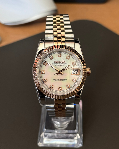WHITE PEARL DIAMOND DIAL ROSEGOLD SEIKJUST