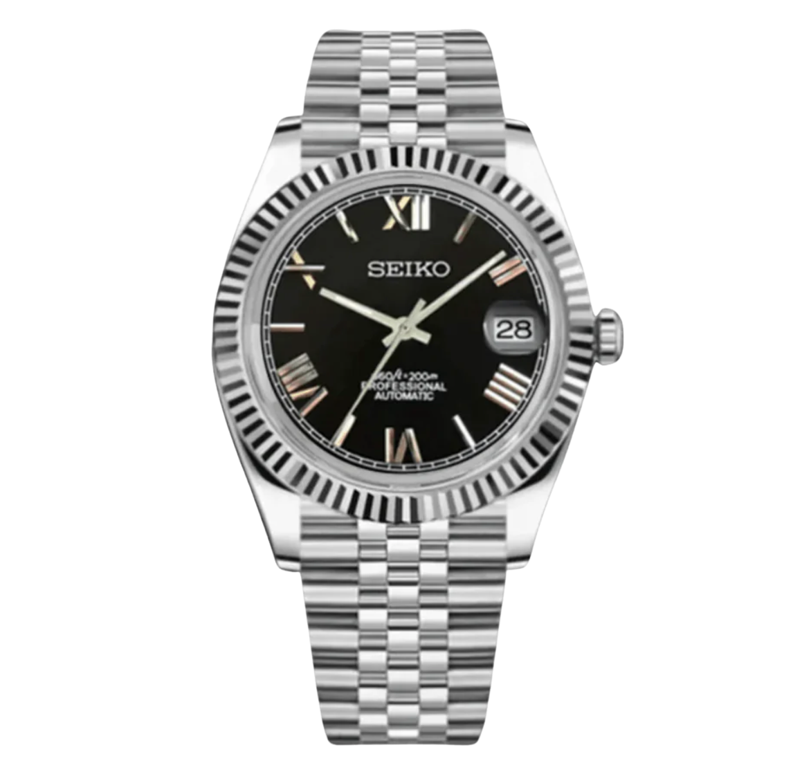 BLACK ROMAN DIAL STEEL SEIKO MOD SEIKJUST