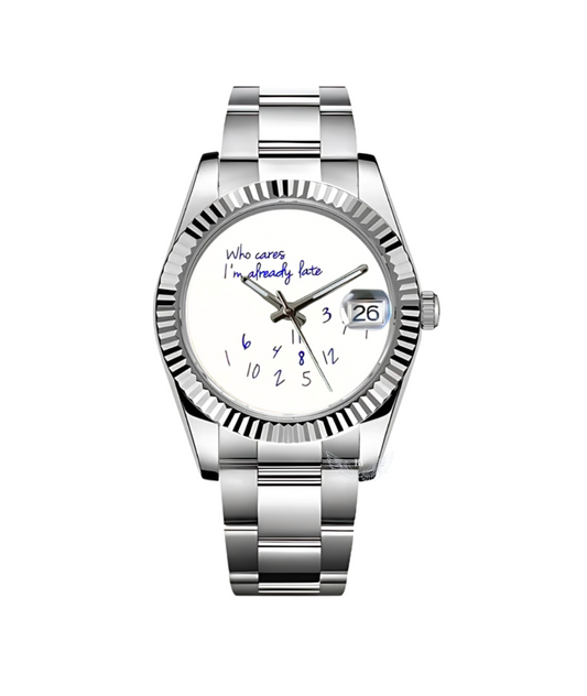 Who Cares, I’m Already Late” – Silver Steel Edition | Oyster Bracelet