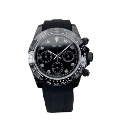 BLACK DIAMOND PLASTIC BEZEL SEIKTONA RUBBER BAND