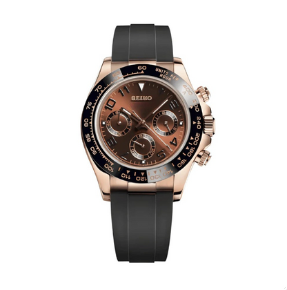 BLACK ROSE GOLD SEIKTONA NUMBER DIALS RUBBER BAND