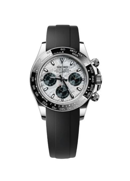 BLACK PANDA TEXTURE CLASSIC DIAL STEEL RUBBER BAND SEIKTONA