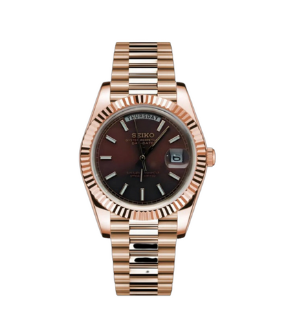 BROWN ROSE GOLD SEIKDATE PRESIDENTAL
