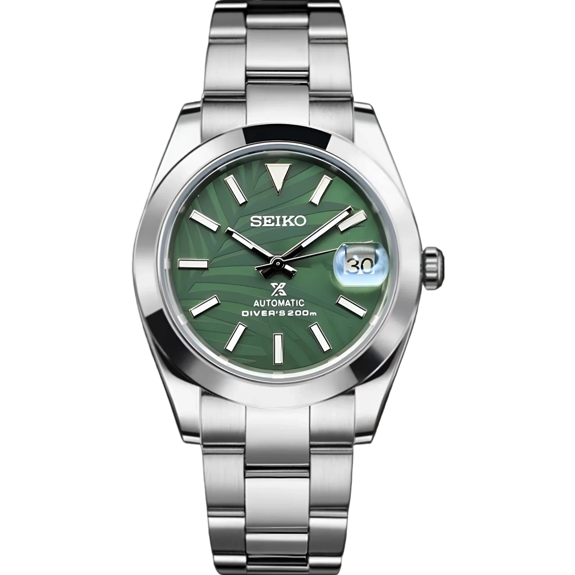 GREEN LEAF OYSTER STEEL SEIKO MOD SEIKJUST