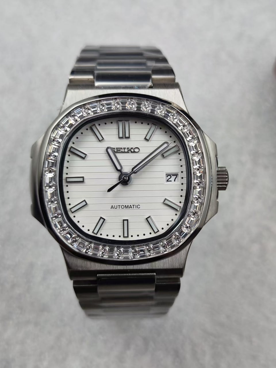 STEEL WHITE DIAMOND BEZEL Seiko Mod NAUTIKO