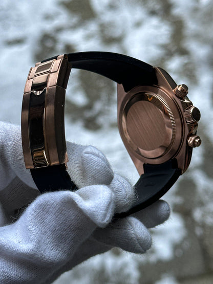 BLACK ROSE GOLD SEIKTONA NUMBER DIALS RUBBER BAND