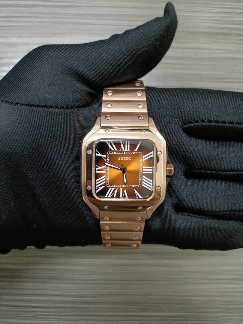 ROSE GOLD BROWN Seiko Mod SANTOS