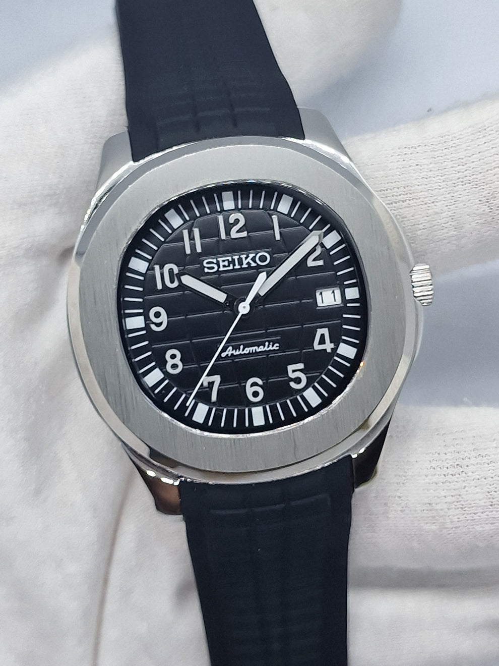 Cadran arabe gris, acier, automatique – Édition Seikmod Lux ​​| Verre saphir | Acier 316L 