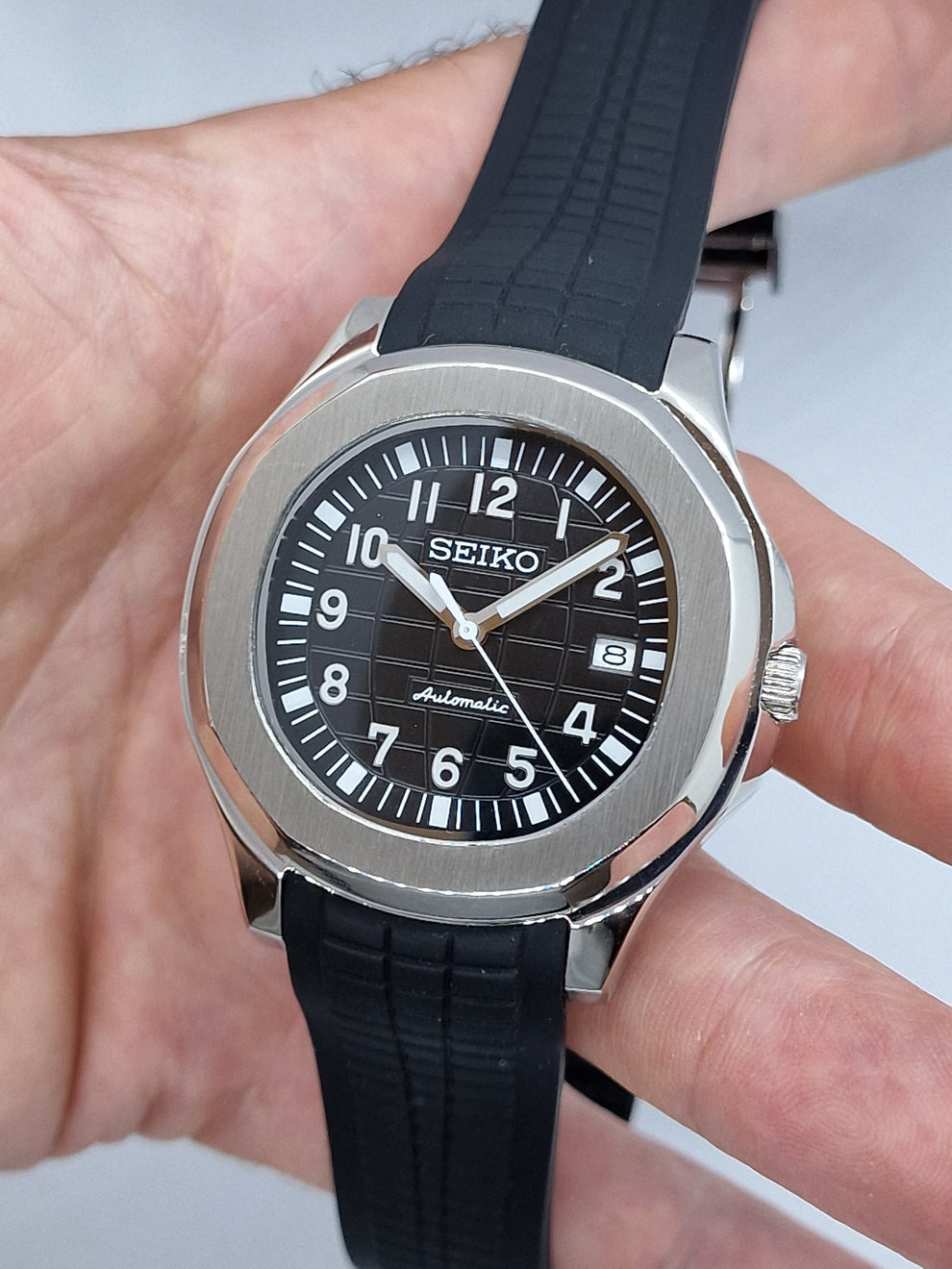 Cadran arabe gris, acier, automatique – Édition Seikmod Lux ​​| Verre saphir | Acier 316L 