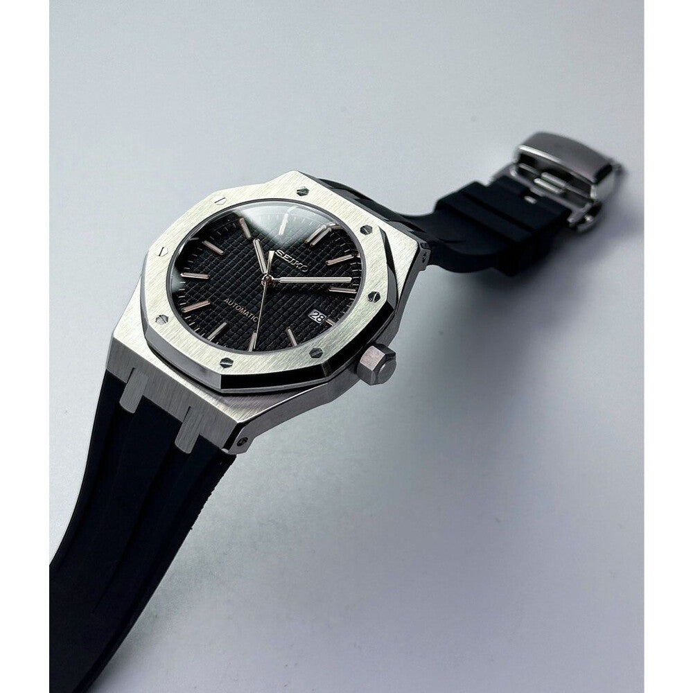 BLACK ON BLACK RUBER STRAP SEIKO MOD ROYAL SEIKOAK