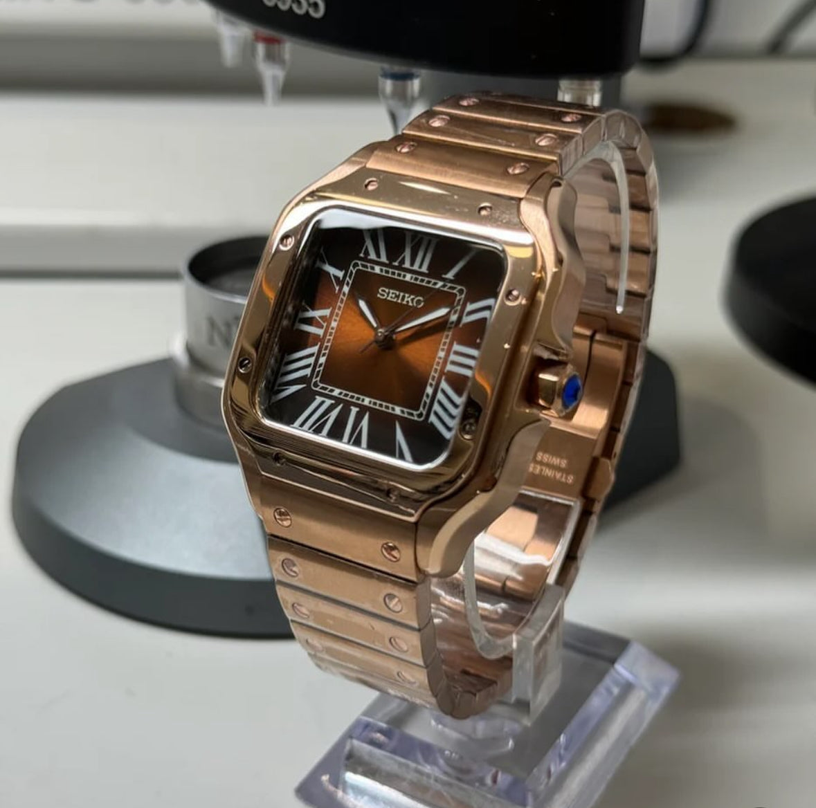 ROSE GOLD BROWN Seiko Mod SANTOS