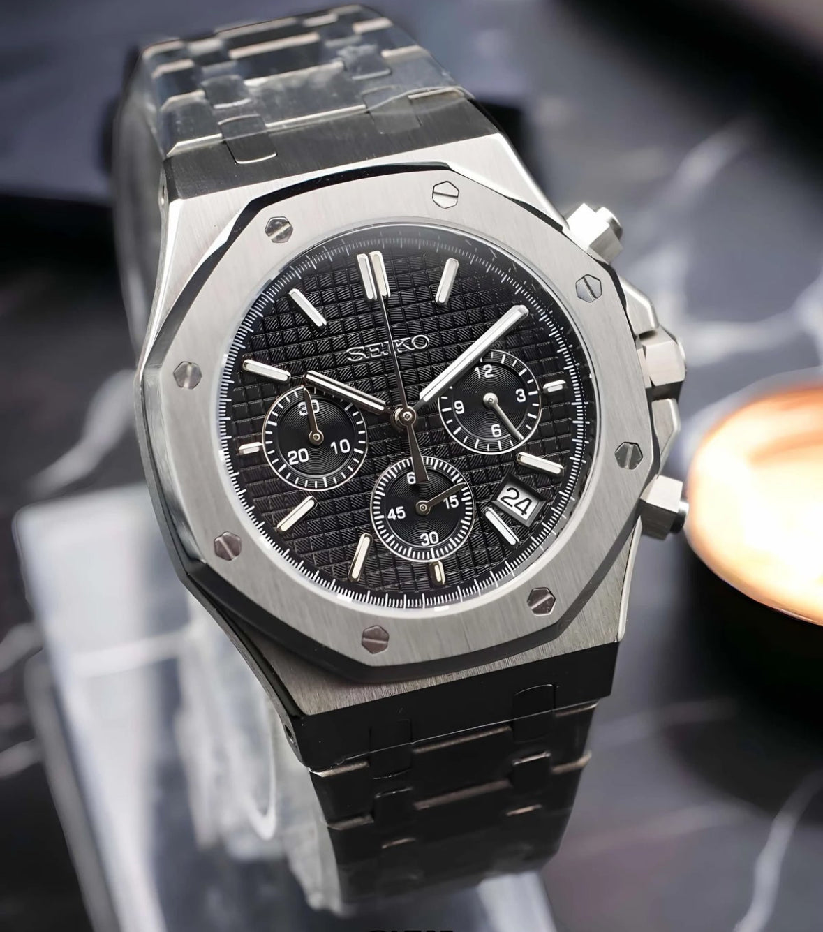 كرونوغراف فولاذي أسود من سيكو مود رويال سيكو أوك 