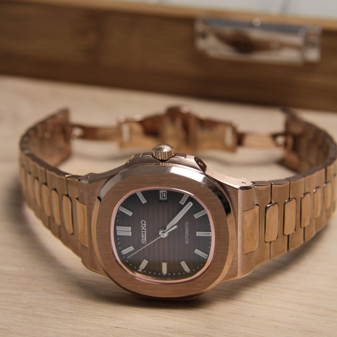 ROSE GOLD BROWN CLASSIC DIAL Seiko Mod NAUTIKO